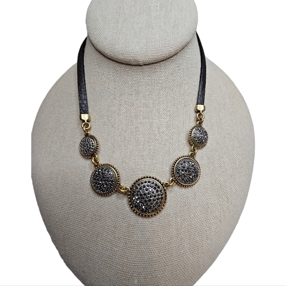 Lucky Brand Marcasite Charmed Bohemian Necklace Connected with Leather Cord - Picture 1 of 6